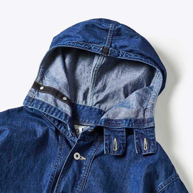 1105-8DI NAVY Parka : blue denim w/OD-yellow stitch indigo｜POST